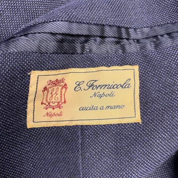 E. FORMICOLA Size 38 Blue Linen Cotton Single Breasted Jacket - Picture 5 of 6